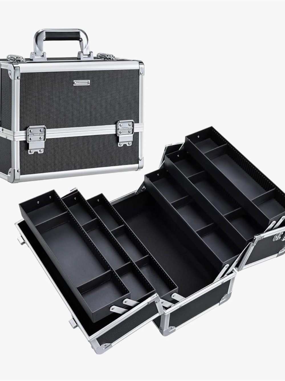 Black Aluminum Makeup Train Case with Silver Trim